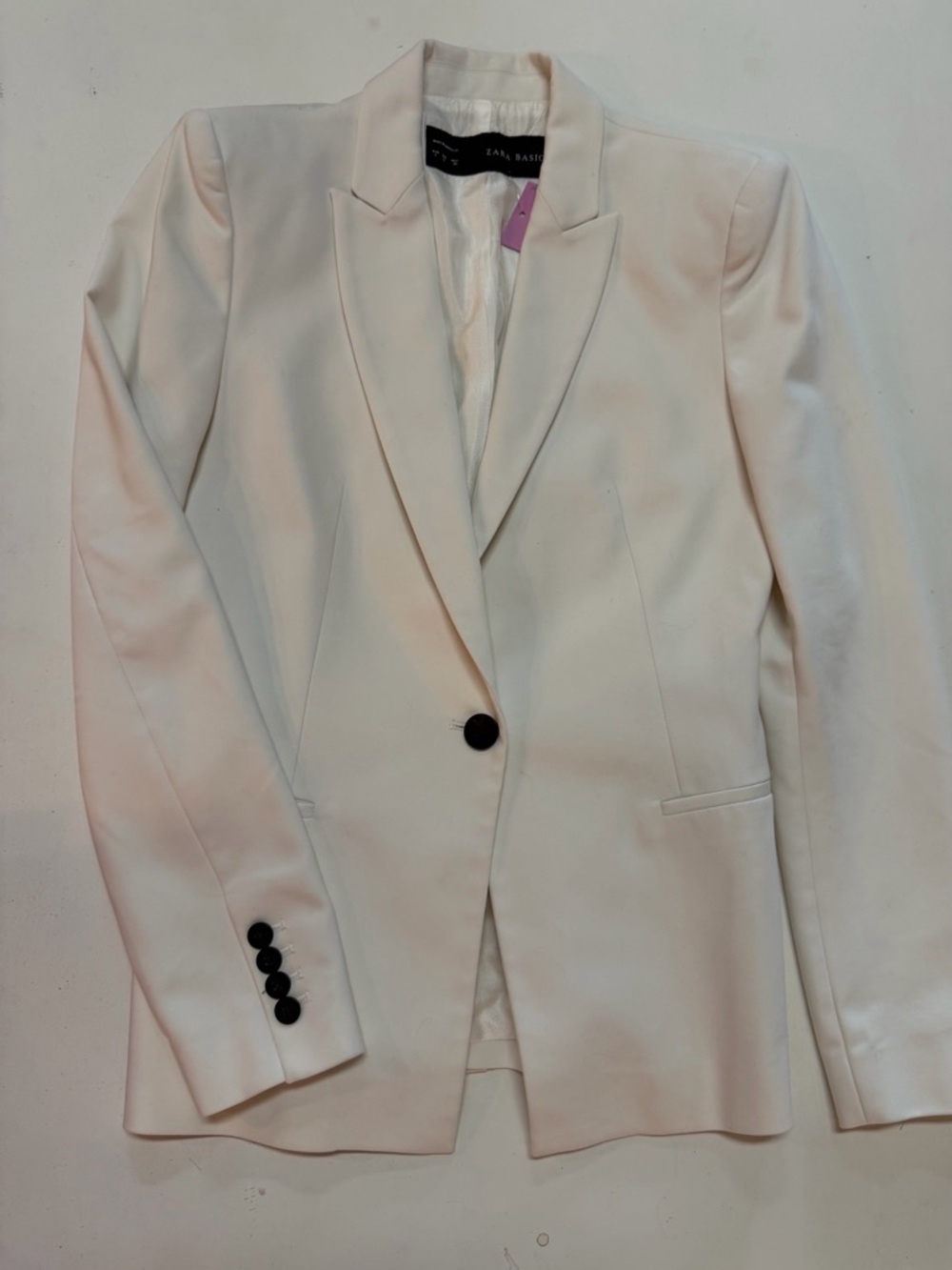 Zara white Single-Button Tailored Blazer with Black Buttons